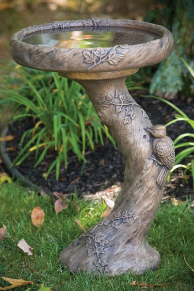 Wood Scape Cement Garden Bird Bath Woodland Decor Heavy Quality